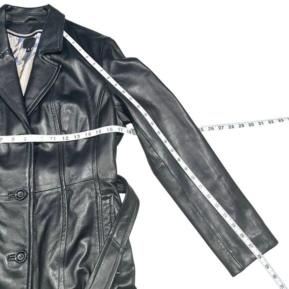 Wilsons Leather | Women | Black Chic Soft Genuine Leather Trench Coat | Medium - Picture 6 of 15